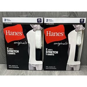 2 x Hanes Originals Men's 2-Pack Stretch T-Shirts White Black Crew Neck 2X 2XL